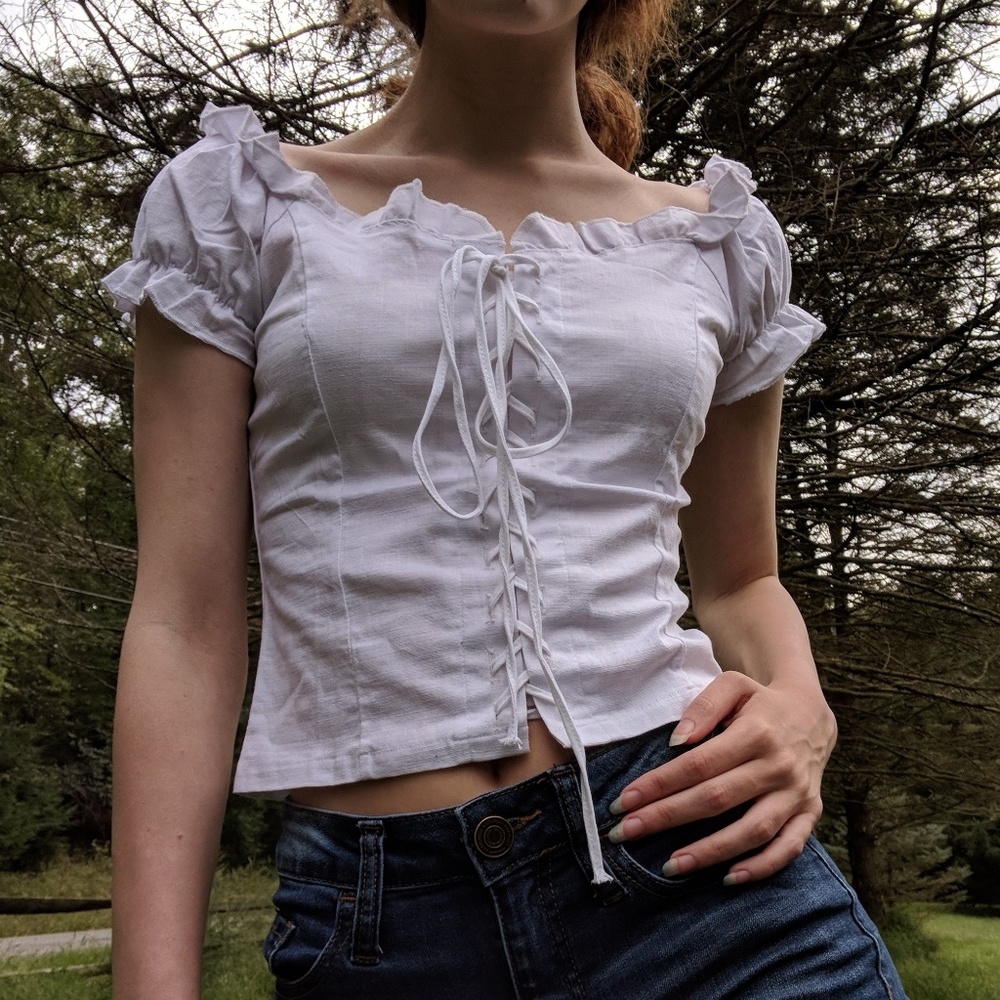 White Square Neck Ruffled Corset Top